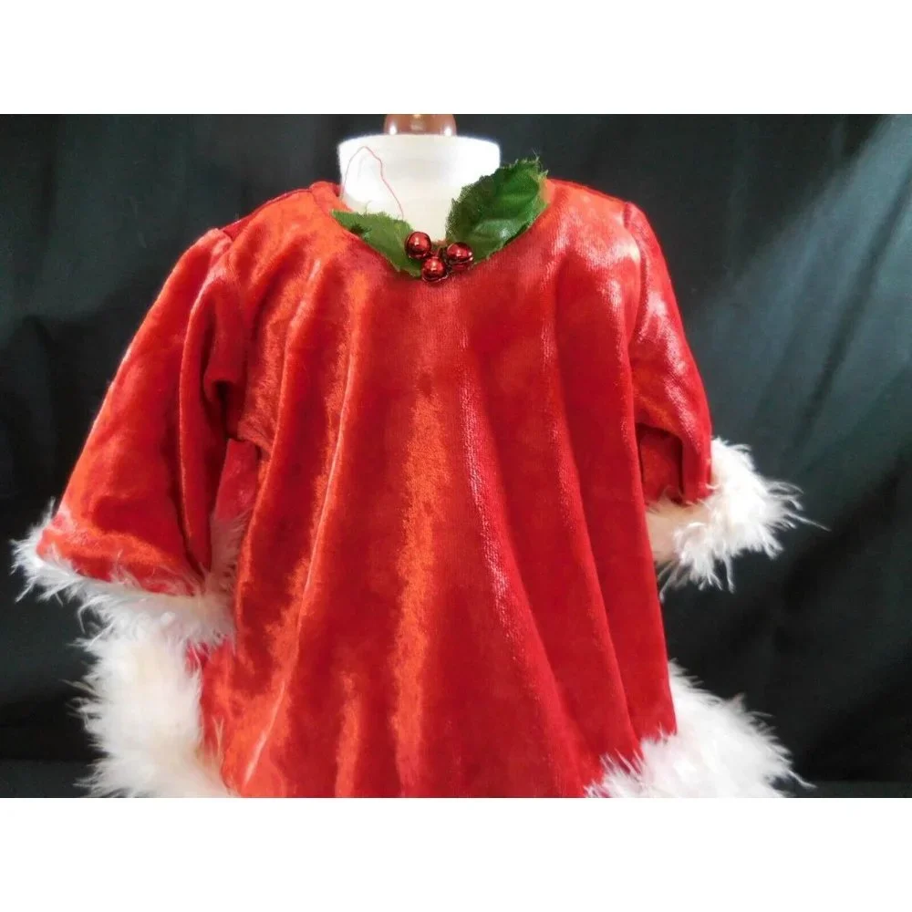 American Girl Bitty Baby red Dress White‎ flux fur trim Christmas Holiday 2000